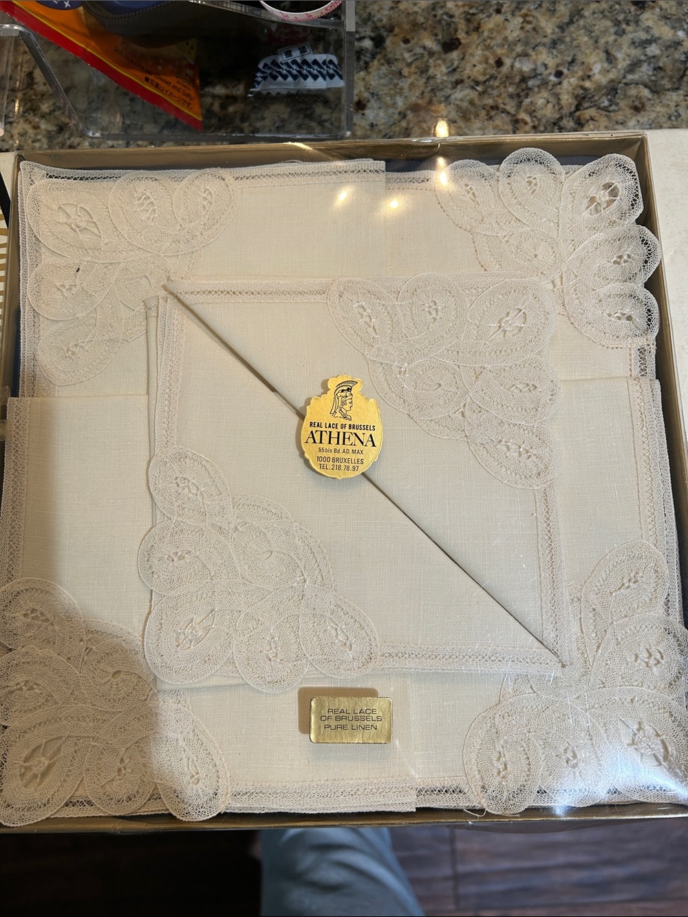 1960’s Athena Brussels Real Lace Pure Linen Handkerchiefs Boxed Set - Ivory